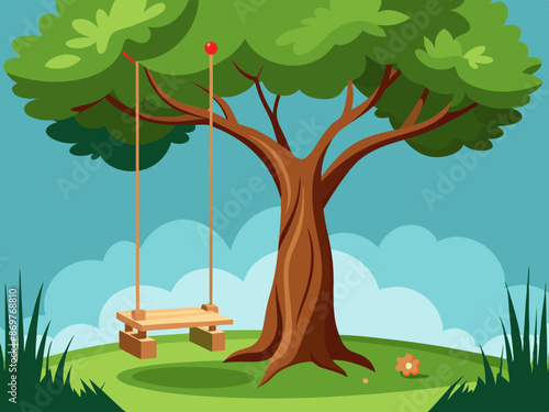 A swing hanging from a tree