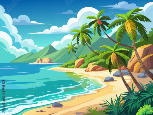 A tropical beach with crystal-clear water