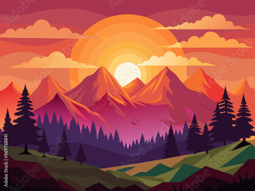 A summer sunset over the mountains