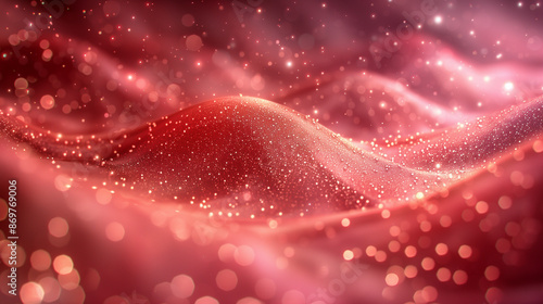 Glittering Red Waves with Sparkling Particles