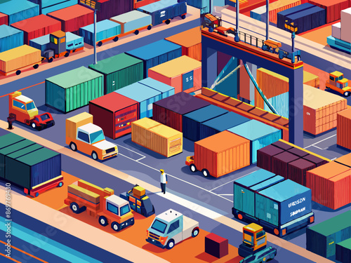 A container yard with various cargo handling equipment