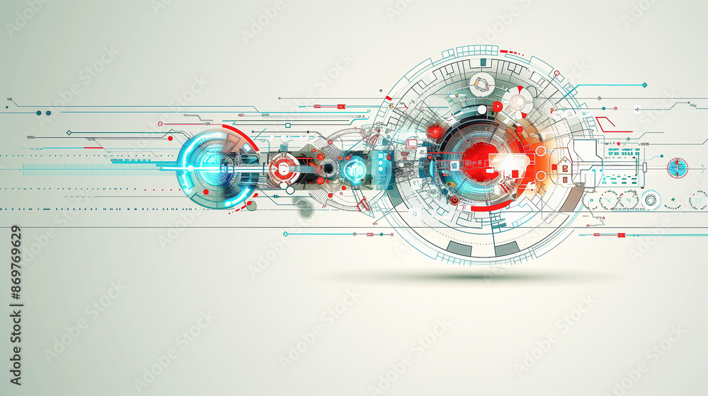 Obraz premium Futuristic Abstract Tech Design with Red and Blue Elements