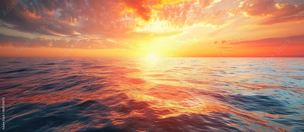 Sun setting or rising over the sea or ocean, providing a scenic view with a copy space image. Sun setting or rising over the sea or ocean, providing a scenic view with a copy space image.