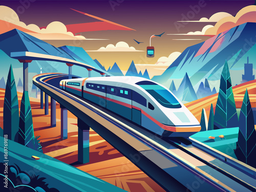 A futuristic maglev train speeding along a track