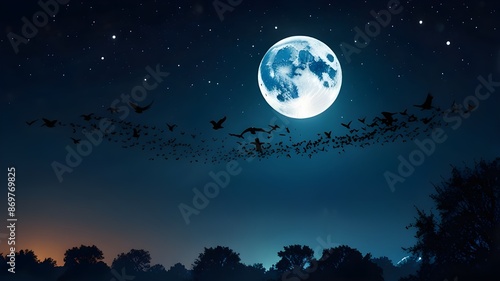 The Halloween setting is characterized by a full moon and spooky clouds in the night sky.