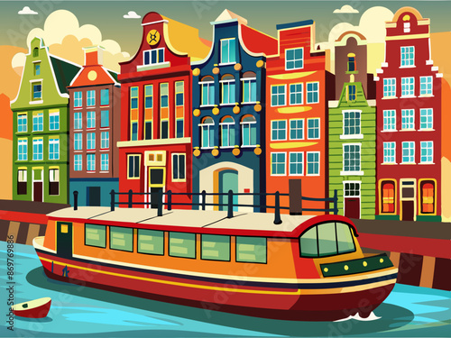A traditional canal boat in Amsterdam