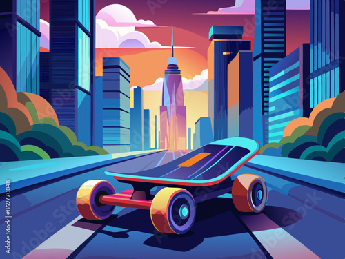 A futuristic electric skateboard on a city street