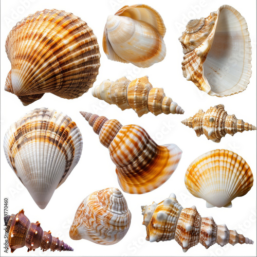 A set of sea shells isolated on a white background