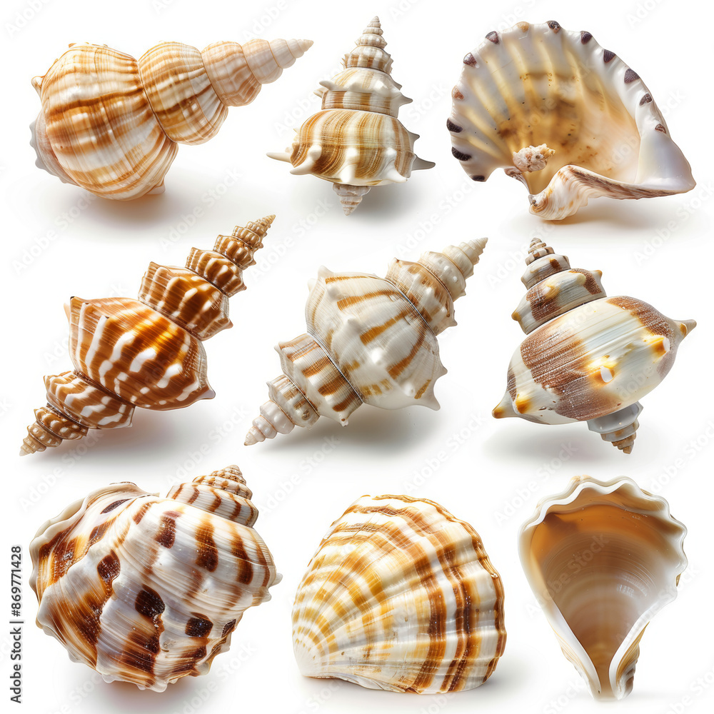 A set of sea shells isolated on a white background A set of sea shells isolated on a white background