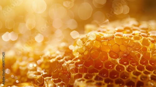 bright photo of honeycomb with bee honey.