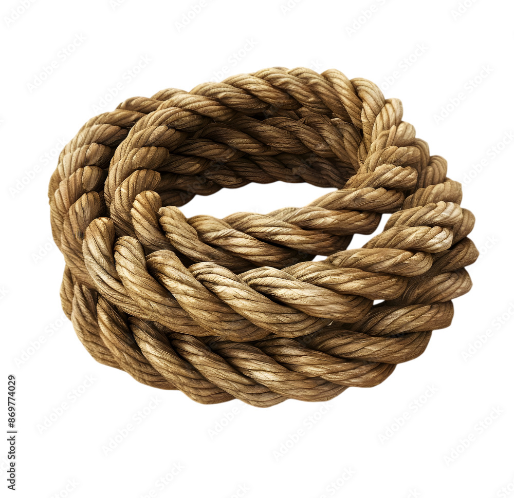 A thick, nautical rope coiled neatly into a tight bundle, Isolated on Transparent background. A thick, nautical rope coiled neatly into a tight bundle, Isolated on Transparent background.