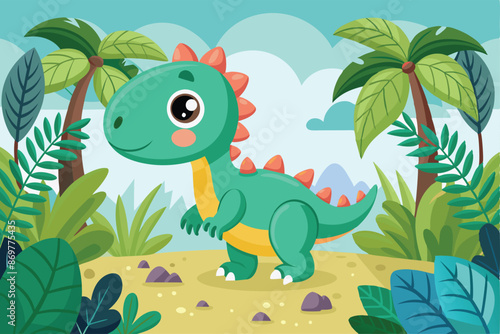 Cartoon baby dinosaurs in the jungle art vector