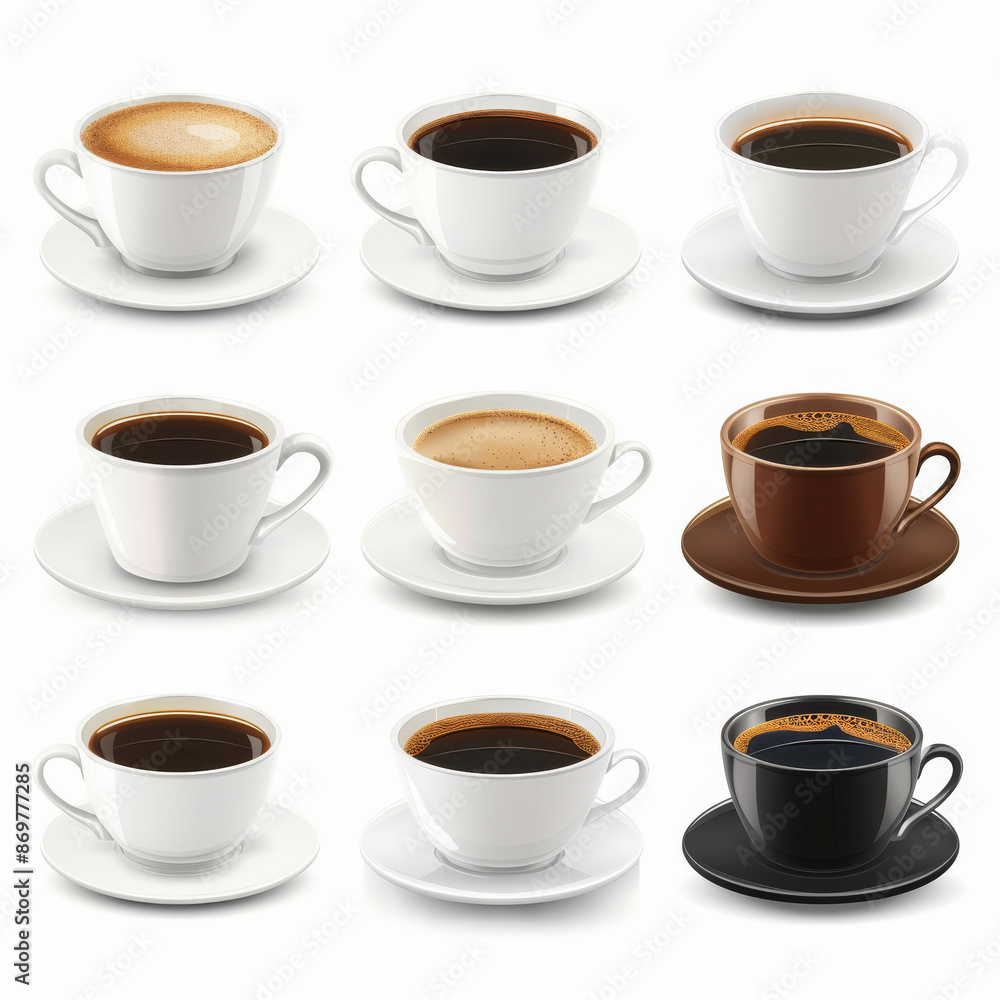 A set of coffee cups, isolated on a white background A set of coffee cups, isolated on a white background