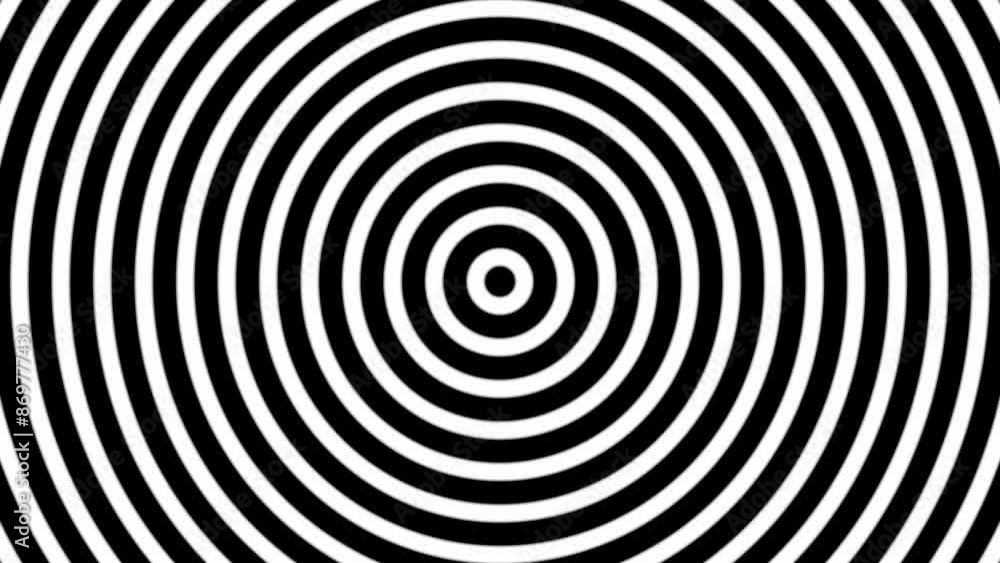 A striking black and white hypnotic spiral background, featuring concentric circles radiating from the center. For video editing, presentations, creative projects requiring visual effect