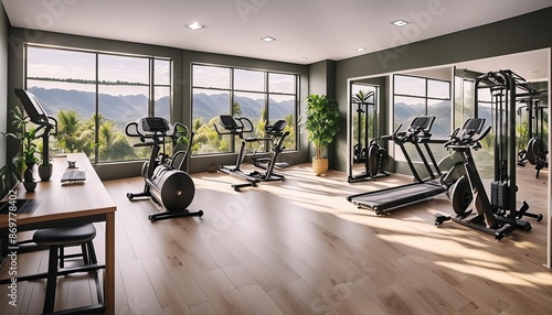 gym room with dumbbells