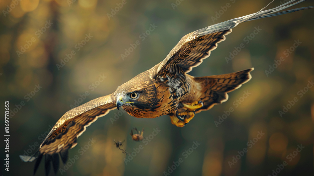 Fototapeta premium Aerial Predator: Hawk's Piercing Gaze Locked onto Prey