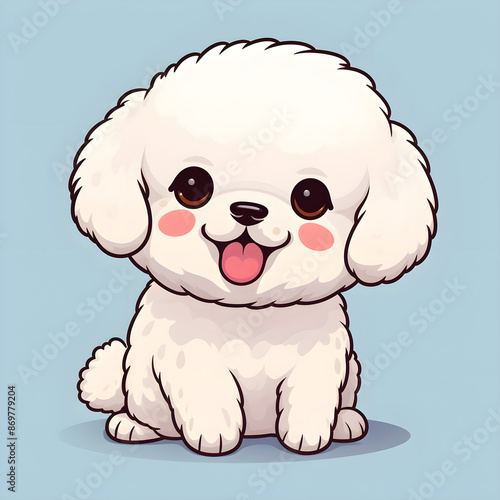 Cute puppy Bichon Frise cartoon on blue background photo