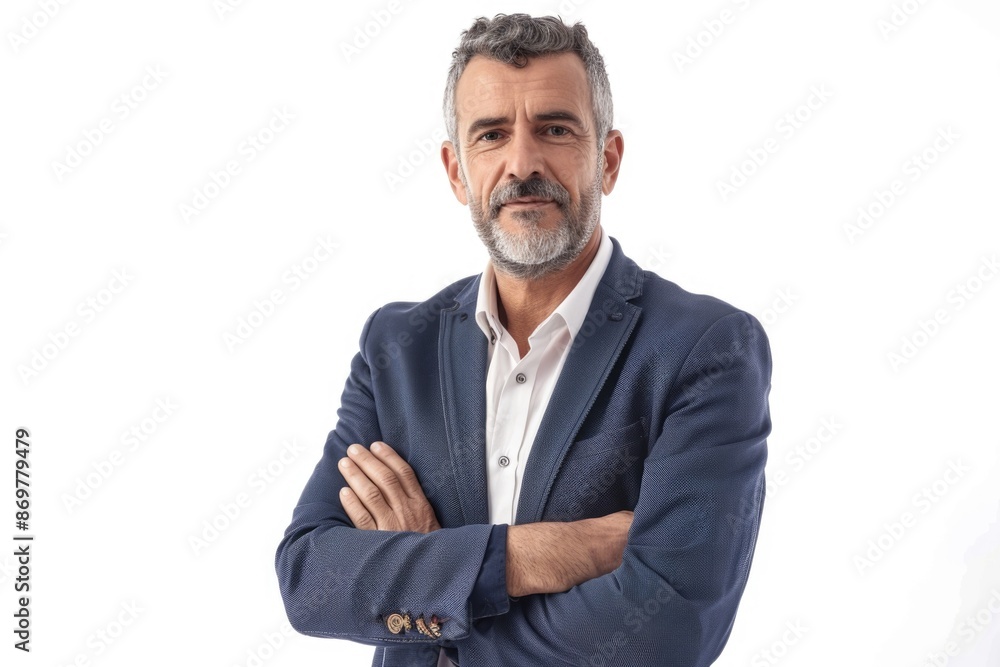 Good looking middle aged businessman with arms crossed isolated in white background Good looking middle aged businessman with arms crossed isolated in white background