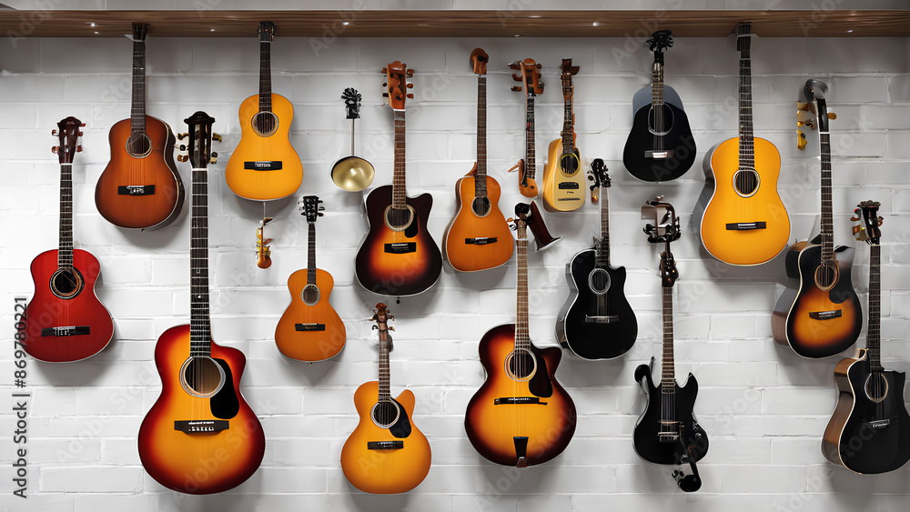 Fototapeta premium Unleash your inner musician! Choose from a vibrant collection of instruments