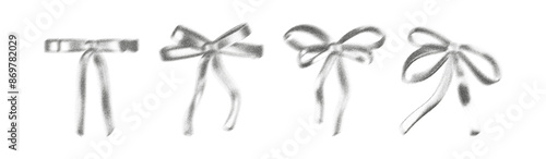 3d noise bow ribbon with grain gradient effect in pretty y2k style isolated on a white background. Gritty aesthetic bow ribbon, vintage girly hair accessory with grainy dot texture. Vector retro icon