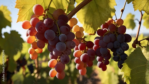 Pax Romagnola. A bunch of ripe grapes on the vine in unfocused background.