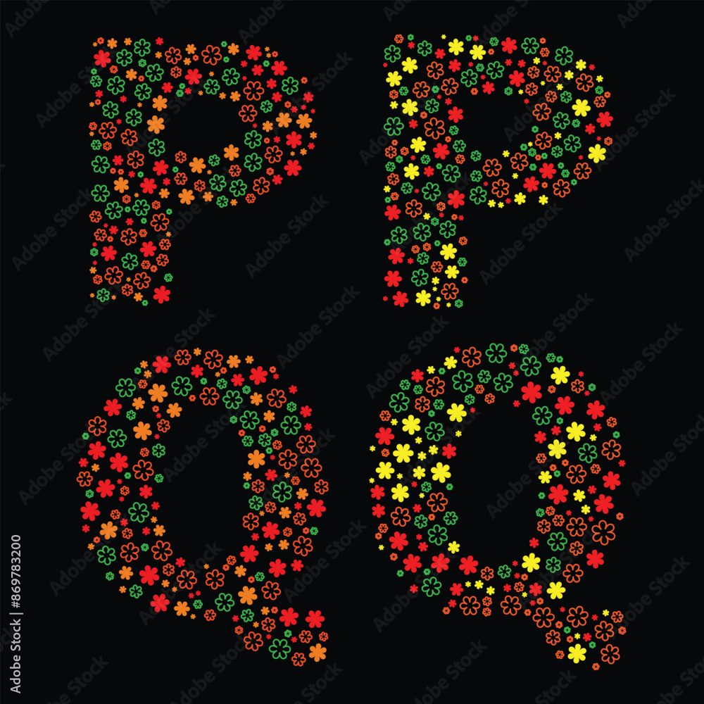 English alphabet is designed using different colors and shapes English alphabet is designed using different colors and shapes