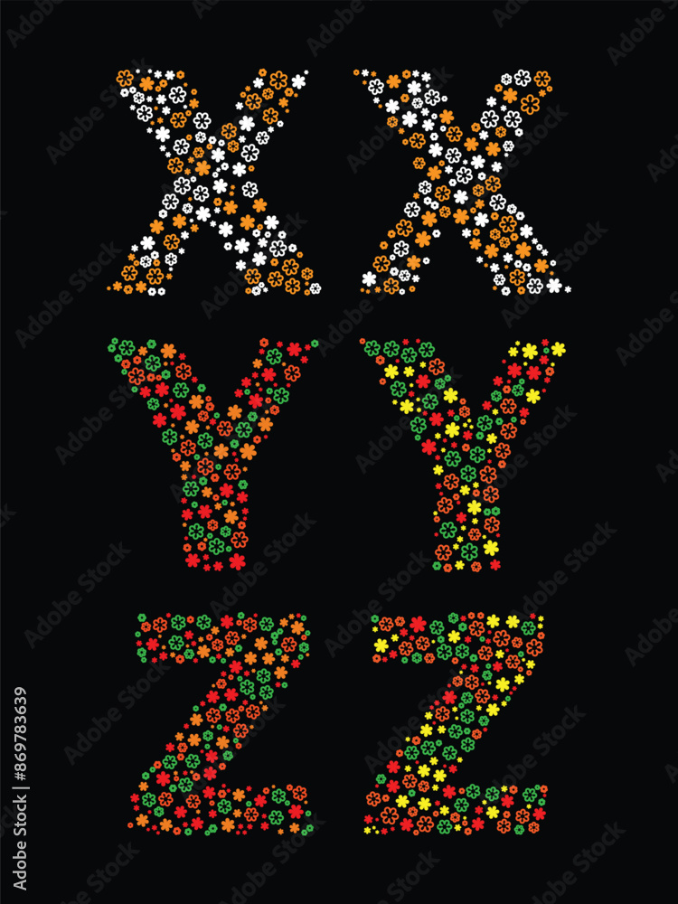 English alphabet is designed using different colors and shapes English alphabet is designed using different colors and shapes