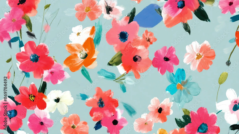 Pretty painted flowers, seamless background, 16:9 with copyspace, 300 dpi Pretty painted flowers, seamless background, 16:9 with copyspace, 300 dpi