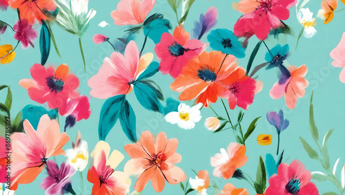 Wallpaper Mural Pretty painted flowers, seamless background, 16:9 with copyspace, 300 dpi Torontodigital.ca