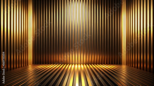 Fototapeta Naklejka Na Ścianę i Meble -  Golden Striped Room - Abstract Background with Bright Light