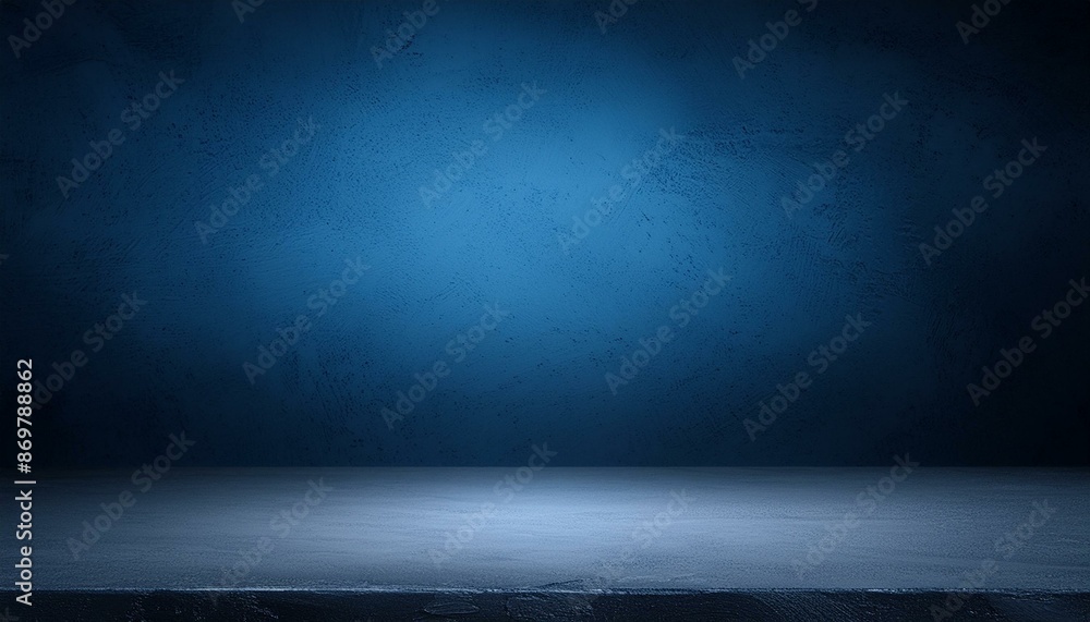 Empty Dark Blue Studio Background and Grey Floor Concrete perspective ...