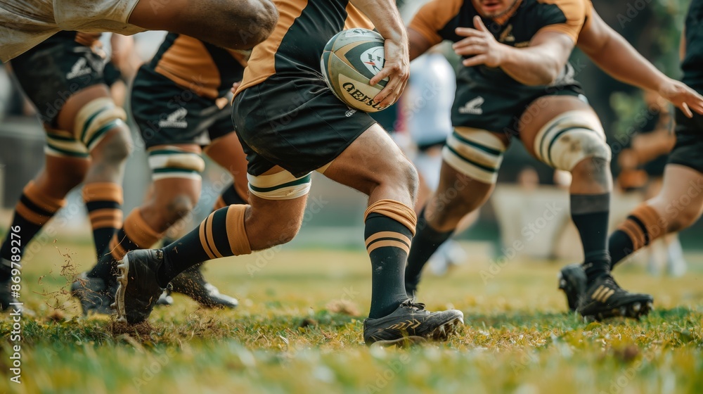 close-up of strong rugby male athlete in action