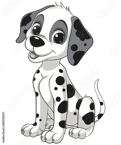 Dalmatian Dog cartoon vector illustration, Happy dalmatian puppy vector image, animal line illustration hand drawn black and white vector