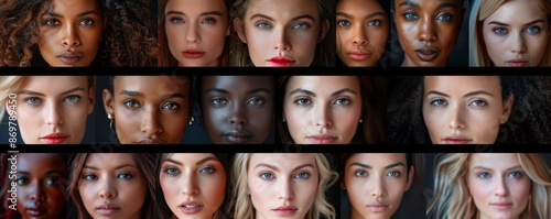 composite portrait of different women headshots, including all ethnic, racial, and geographic types of women in the world, Generative AI