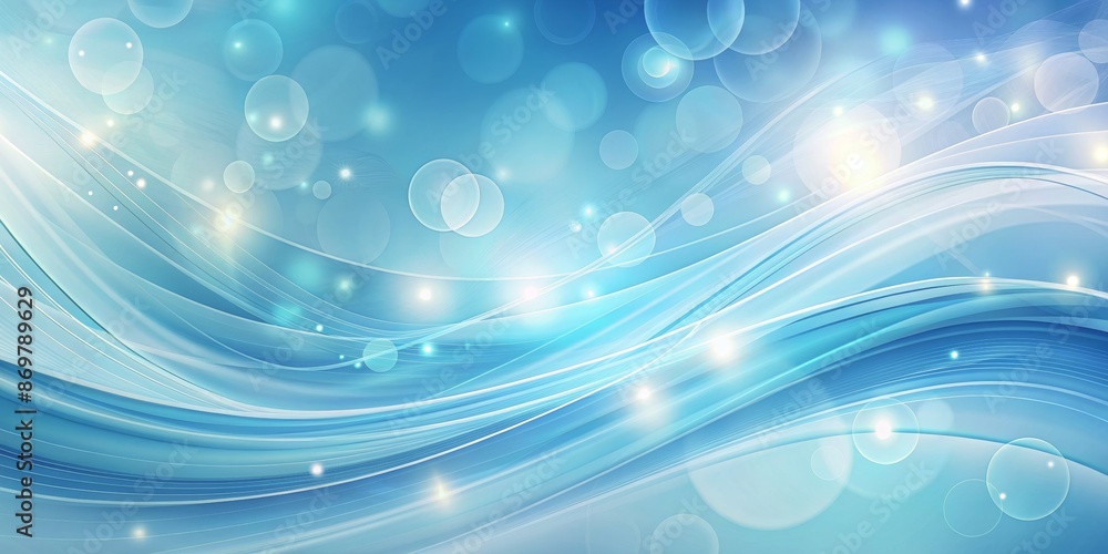 Abstract Blue Wavy Background with Glowing Circles