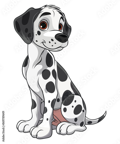 Dalmatian Dog cartoon vector illustration, Happy dalmatian puppy vector image, animal line illustration hand drawn black and white vector