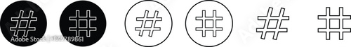 hashtag logo in bubble icon set. concept of communication sign or customer experience. minimal style trendy simple hash tag logotype graphic thin line art design isolated on transparent background.
