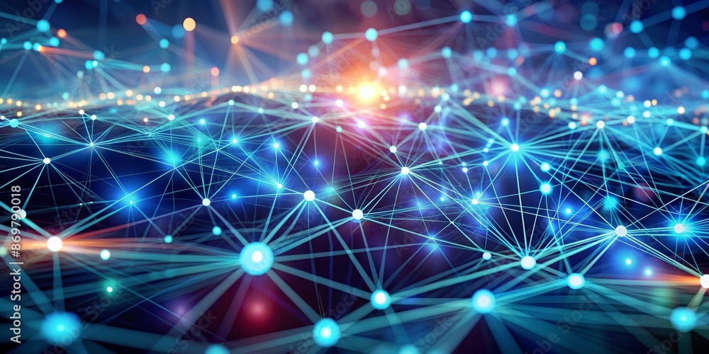 Obraz premium Abstract Digital Network - Glowing Blue Lines and Nodes on Dark Background