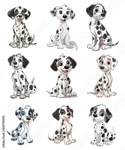 Dalmatian Dog cartoon vector illustration, Happy dalmatian puppy vector image, animal line illustration hand drawn black and white vector