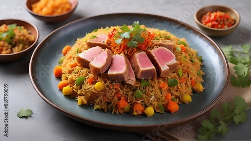 fried tuna with biriyani rice
