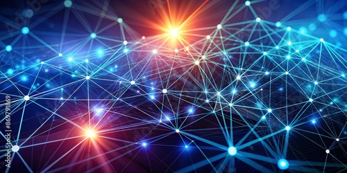 Wallpaper Mural Abstract Network Connection -  Glowing Blue and Red Lines with a 3D  Mesh Design. Torontodigital.ca