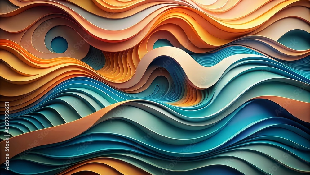 Abstract Wavy Pattern in Blue, Green, and Orange Hues - 3D Rendered Digital Art Abstract Wavy Pattern in Blue, Green, and Orange Hues - 3D Rendered Digital Art
