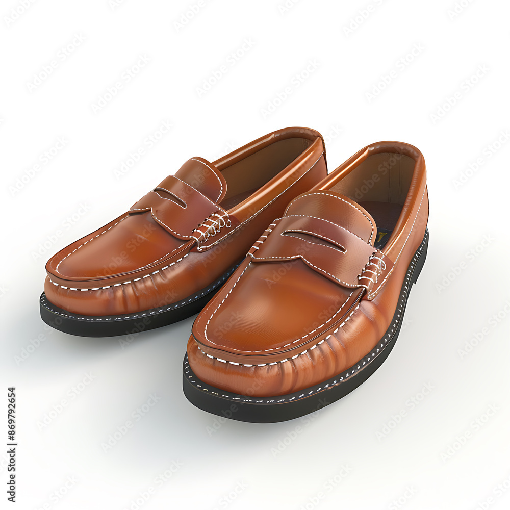 Men's brown leather shoes on a white background. 3D illustration Men's brown leather shoes on a white background. 3D illustration