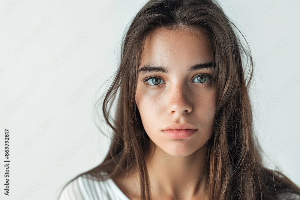 Portrait of young woman with depressive state on grey background Portrait of young woman with depressive state on grey background