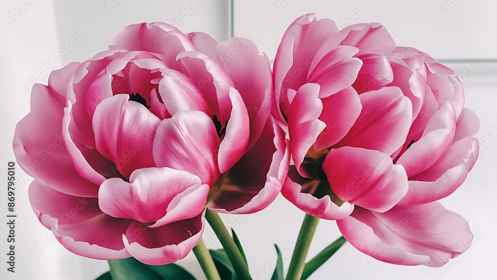 Obraz premium Beautiful pink and purple tulips double peony tulips isolated