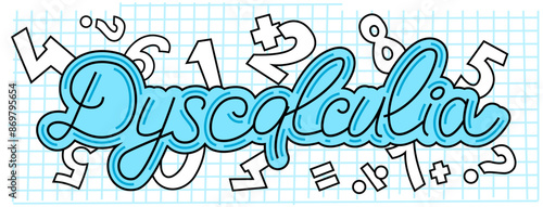 Dyscalculia concept. Math disability banner. Number dyslexia horizontal poster.