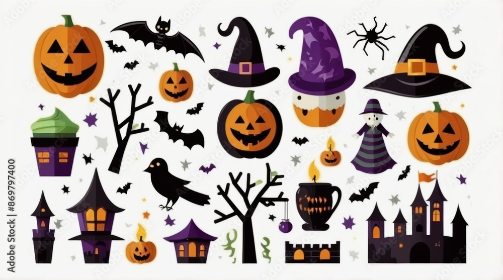 Flat halloween element collection on white background Flat halloween element collection on white background