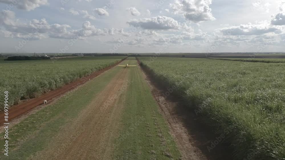 Flying along following takeoff agricultural plane Drone 4k Grass runway Flying along following takeoff agricultural plane Drone 4k Grass runway