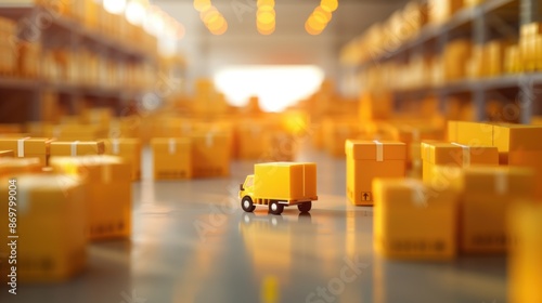 A busy shipping and receiving area with trucks being loaded and unloaded, highlighting the dynamic nature of warehouse supply operations.