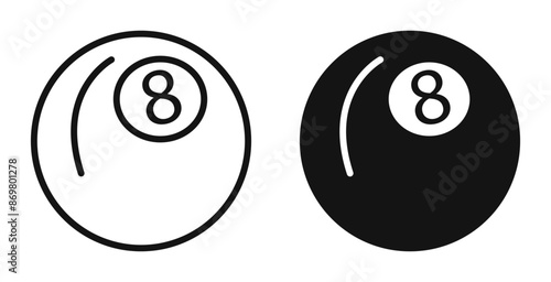 Pool 8 ball outlined icon vector collection.